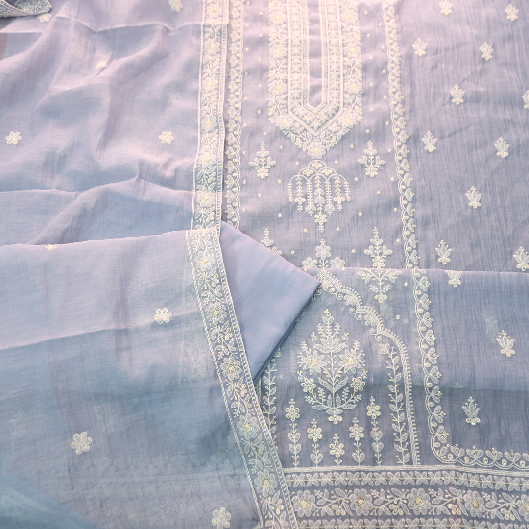 Kaveri Ice Blue Thread Embroidered Chanderi Set
