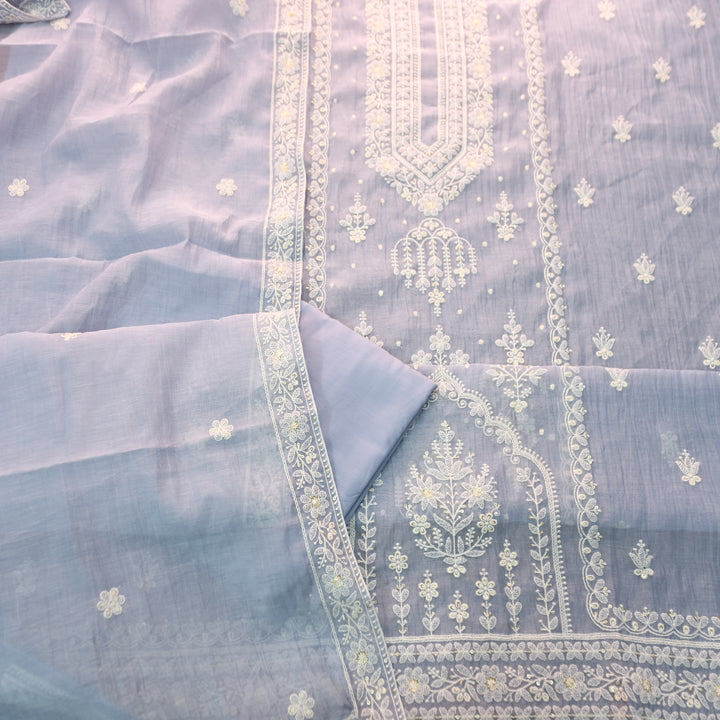 Kaveri Ice Blue Thread Embroidered Chanderi Set