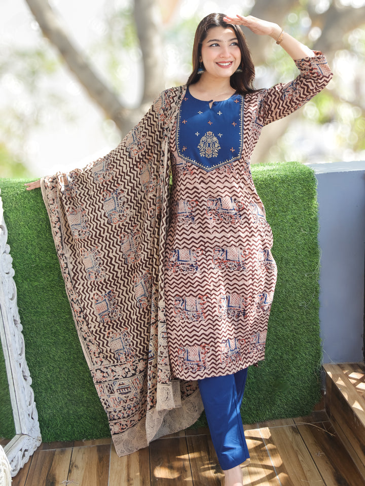 Nancy Blue Kalamkari Cotton 3 PIece Set