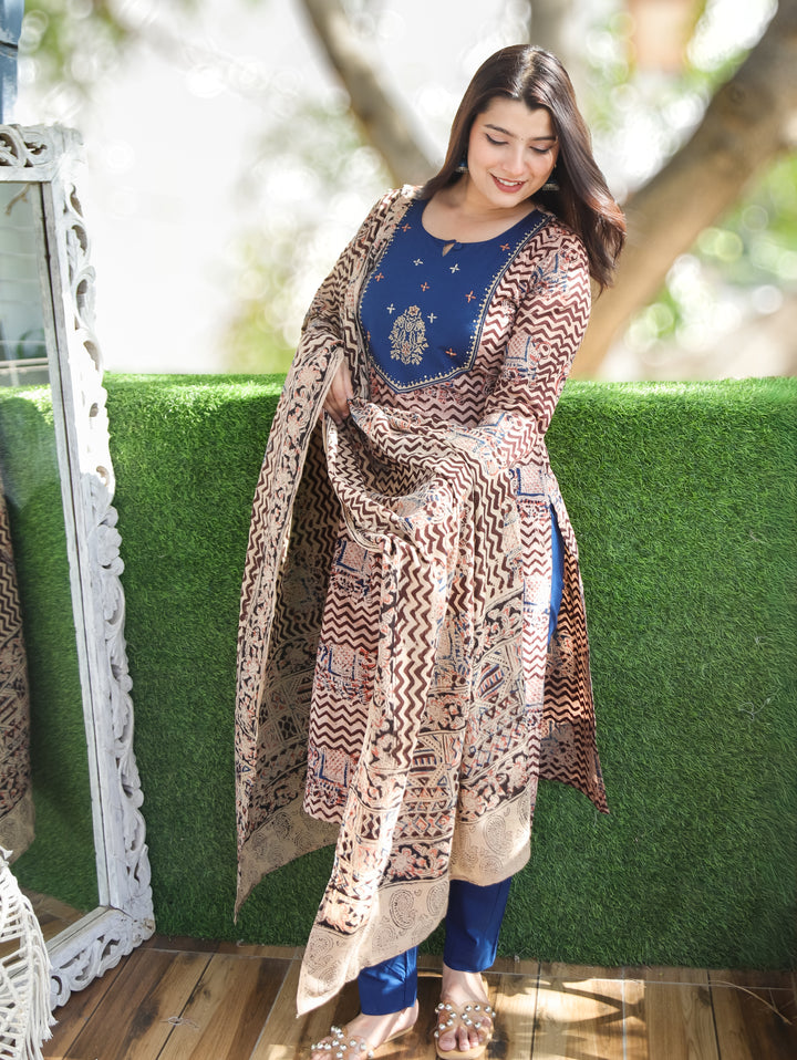 Nancy Blue Kalamkari Cotton 3 PIece Set