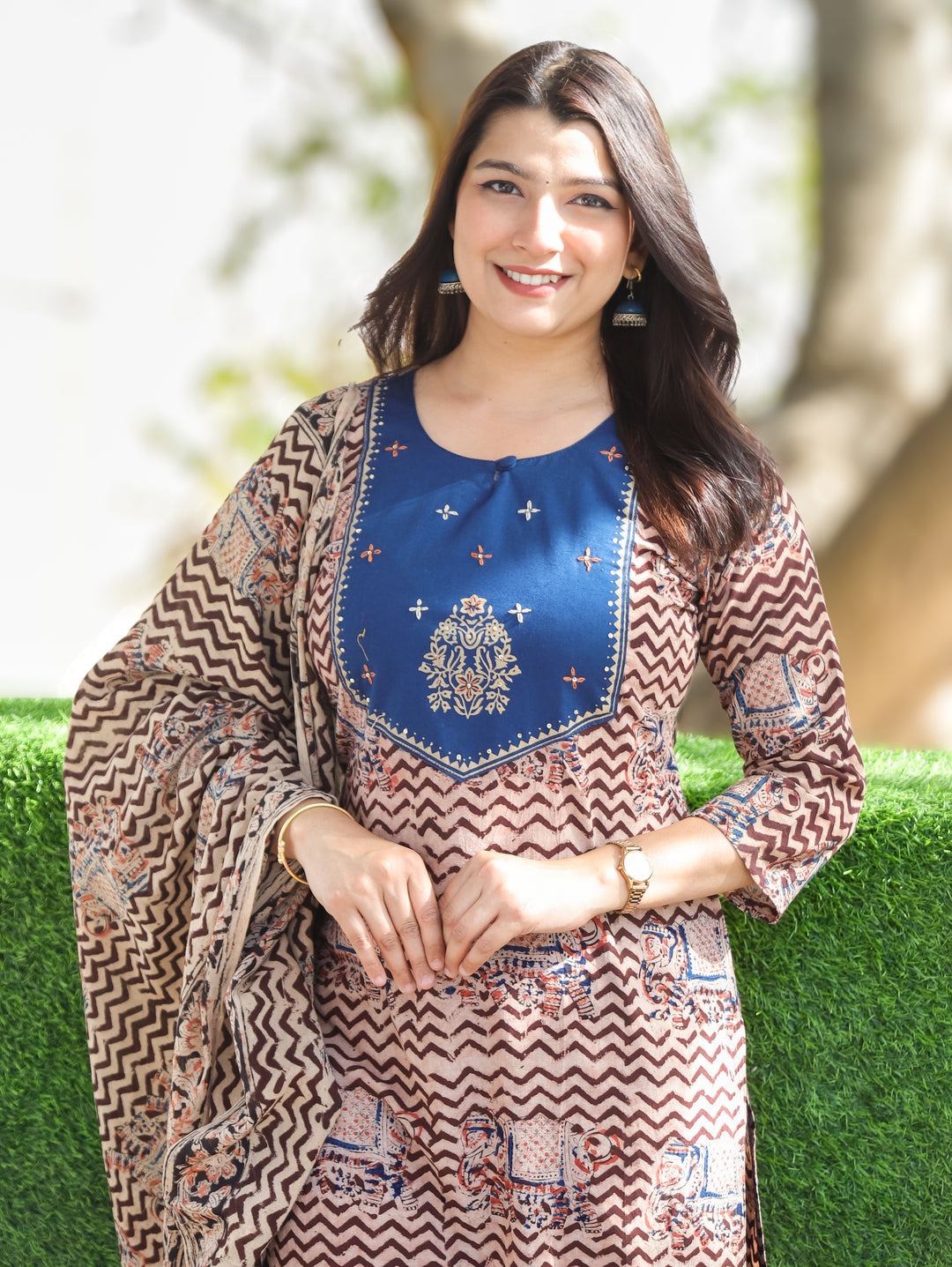 Nancy Blue Kalamkari Cotton 3 PIece Set