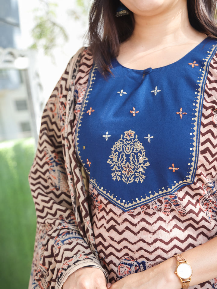 Nancy Blue Kalamkari Cotton 3 PIece Set