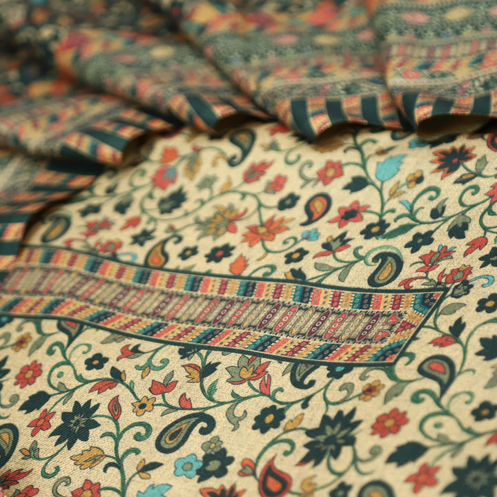 सुरभि Dark Green All Over Kanni Floral Printed Semi Pashmina Winter Set