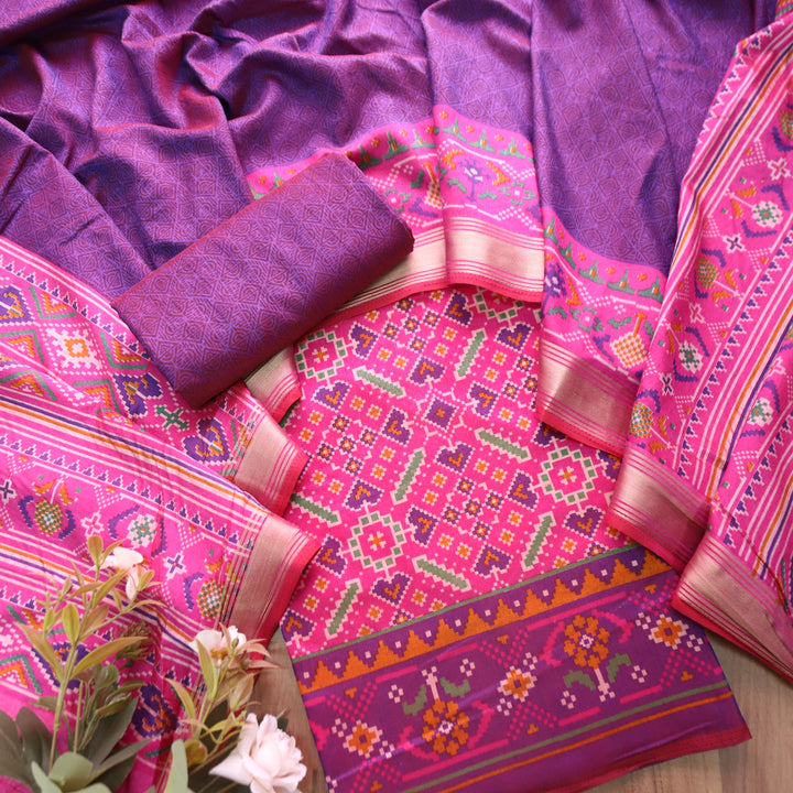 Saadvi Pink All Over Patola Shadow Printed Work Muslin Set