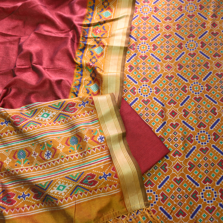 Saadvi Dijon Yellow All Over Patola Shadow Printed Work Muslin Set