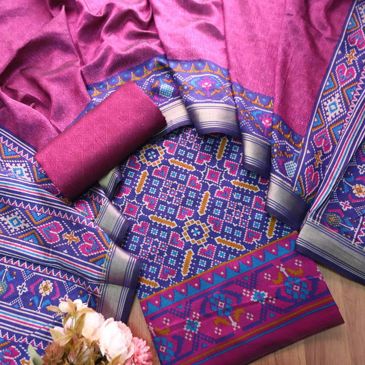 Saadvi Blue All Over Patola Shadow Printed Work Muslin Set