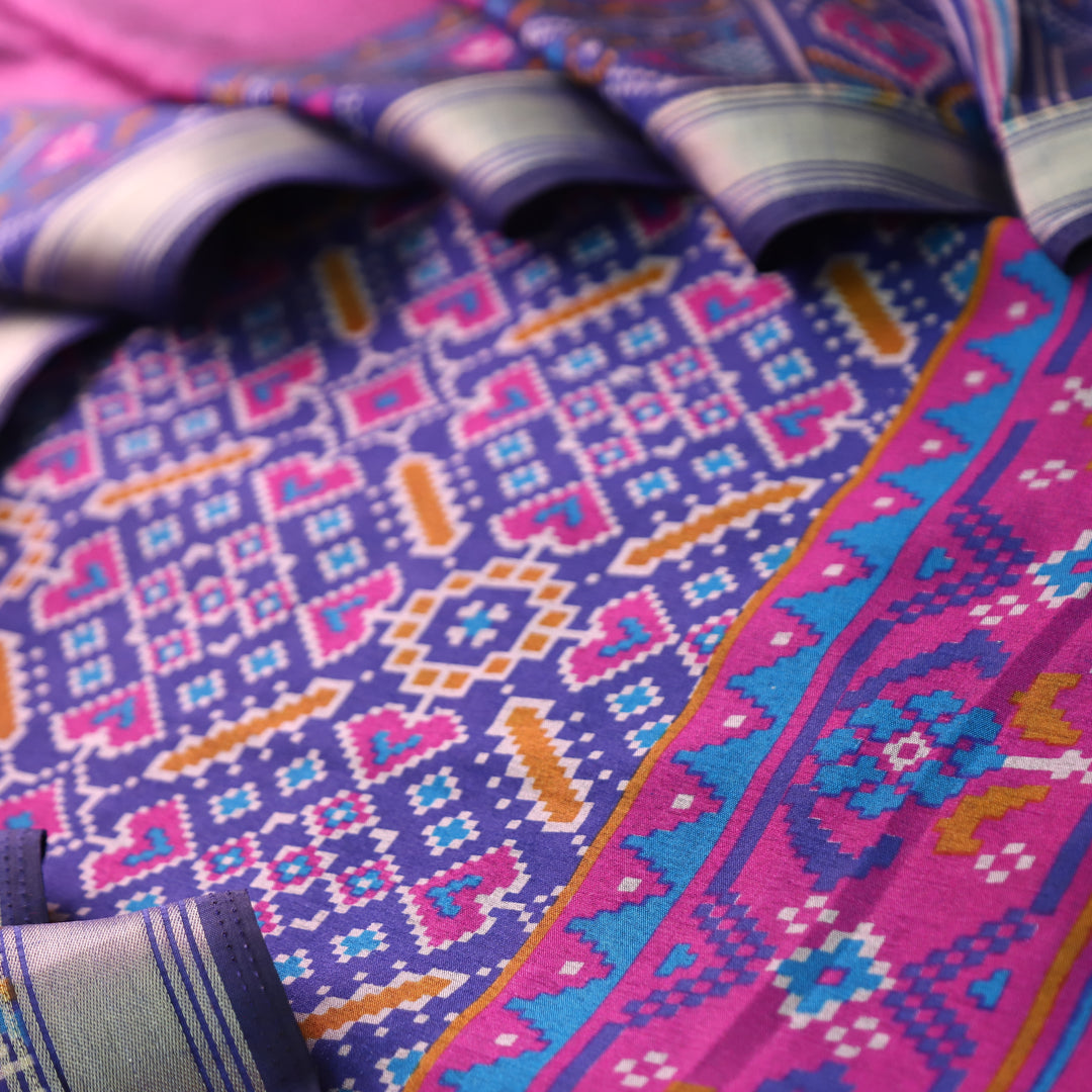 Saadvi Blue All Over Patola Shadow Printed Work Muslin Set