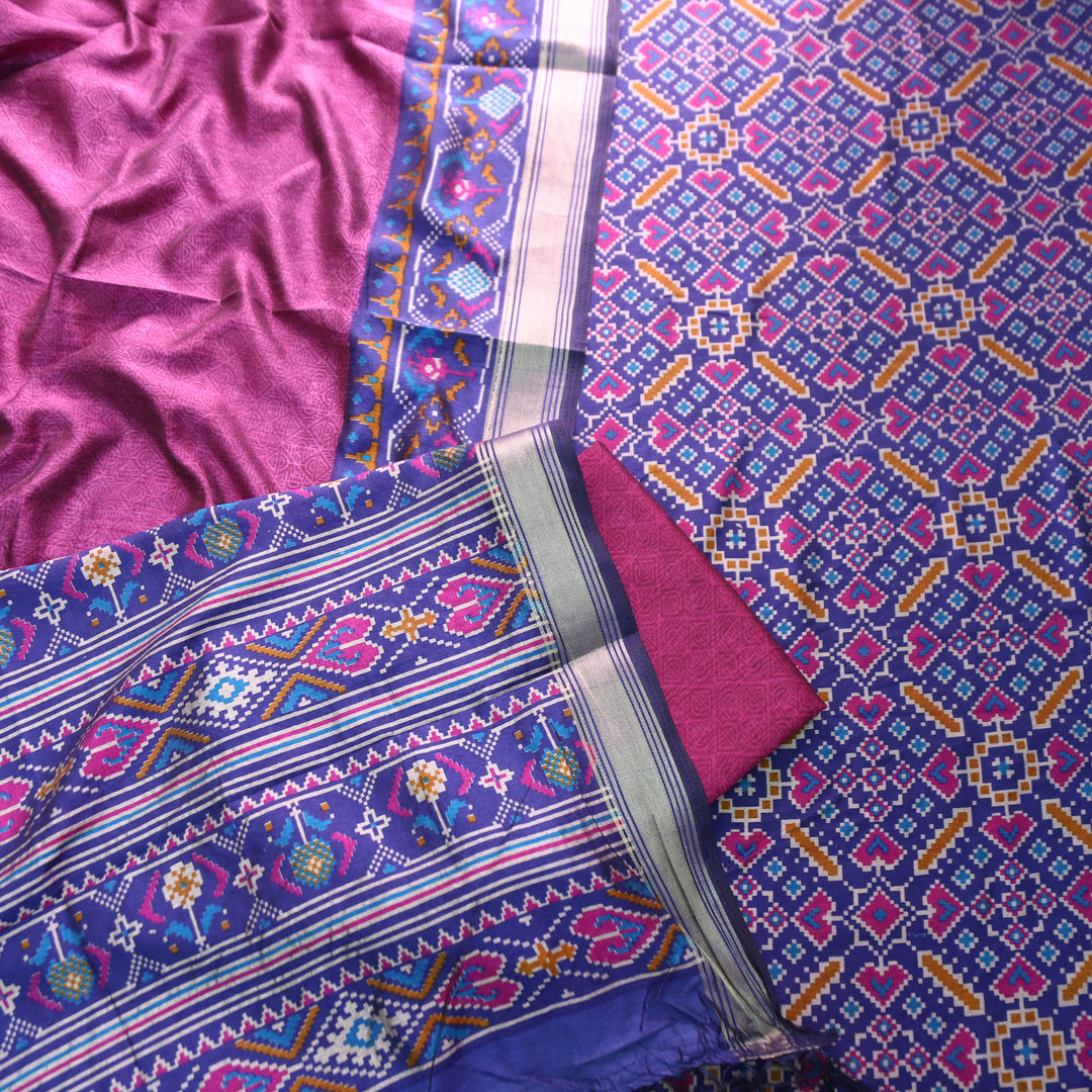 Saadvi Blue All Over Patola Shadow Printed Work Muslin Set
