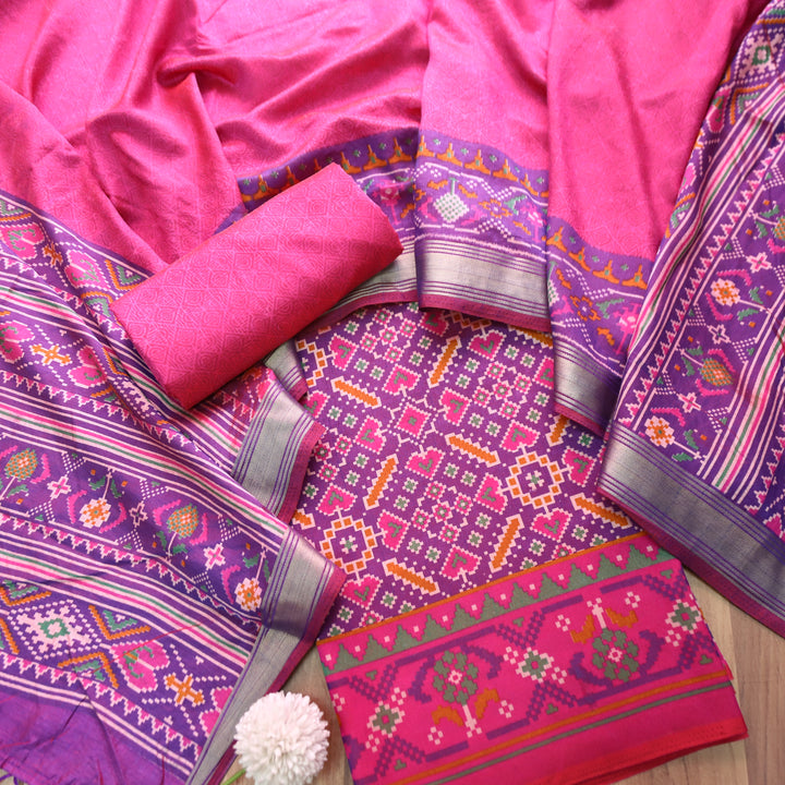 Saadvi Violet Purple All Over Patola Shadow Printed Work Muslin Set