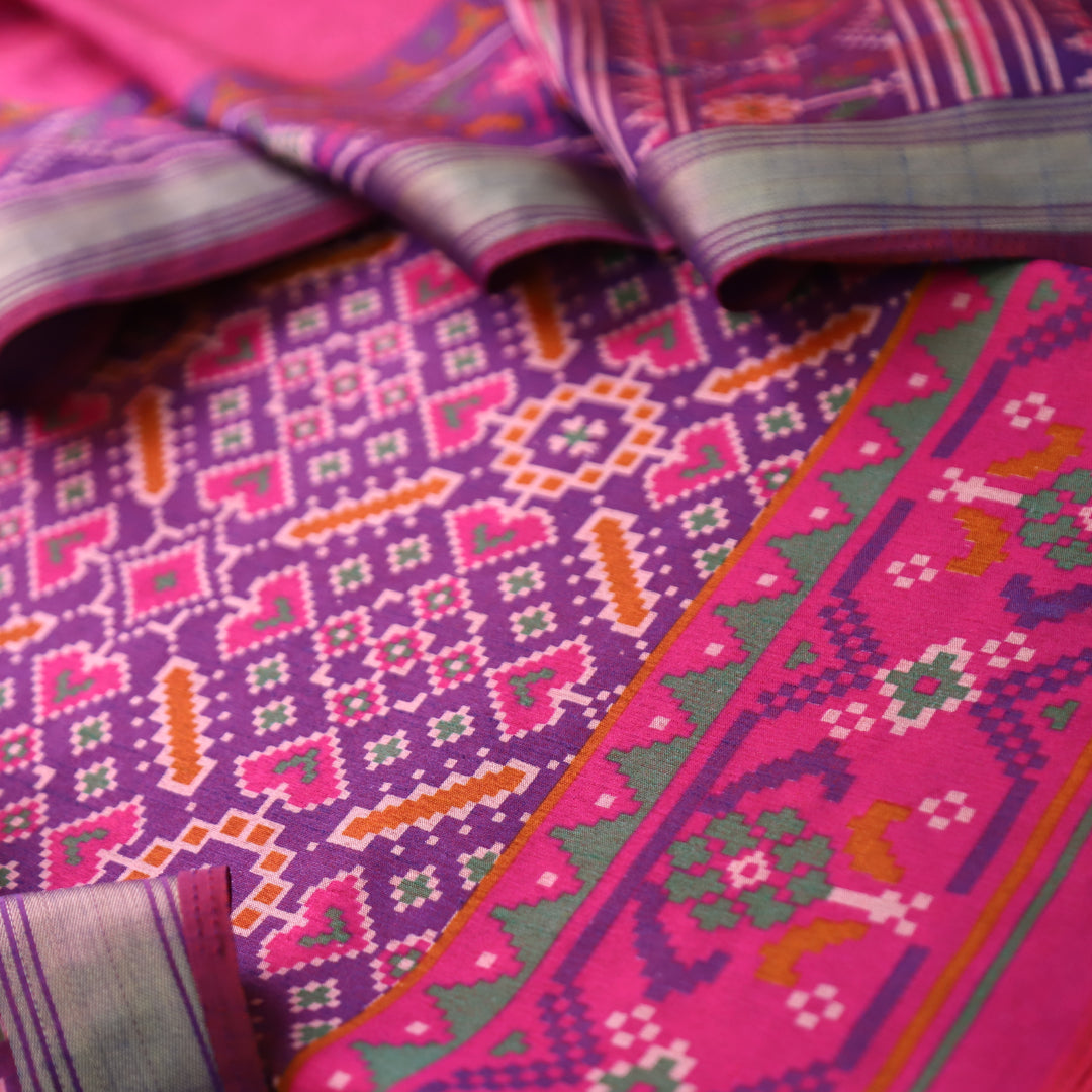Saadvi Violet Purple All Over Patola Shadow Printed Work Muslin Set