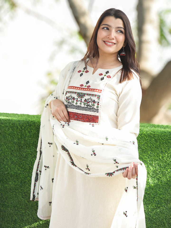 Nancy White Warli Embroidered 3 Piece Set