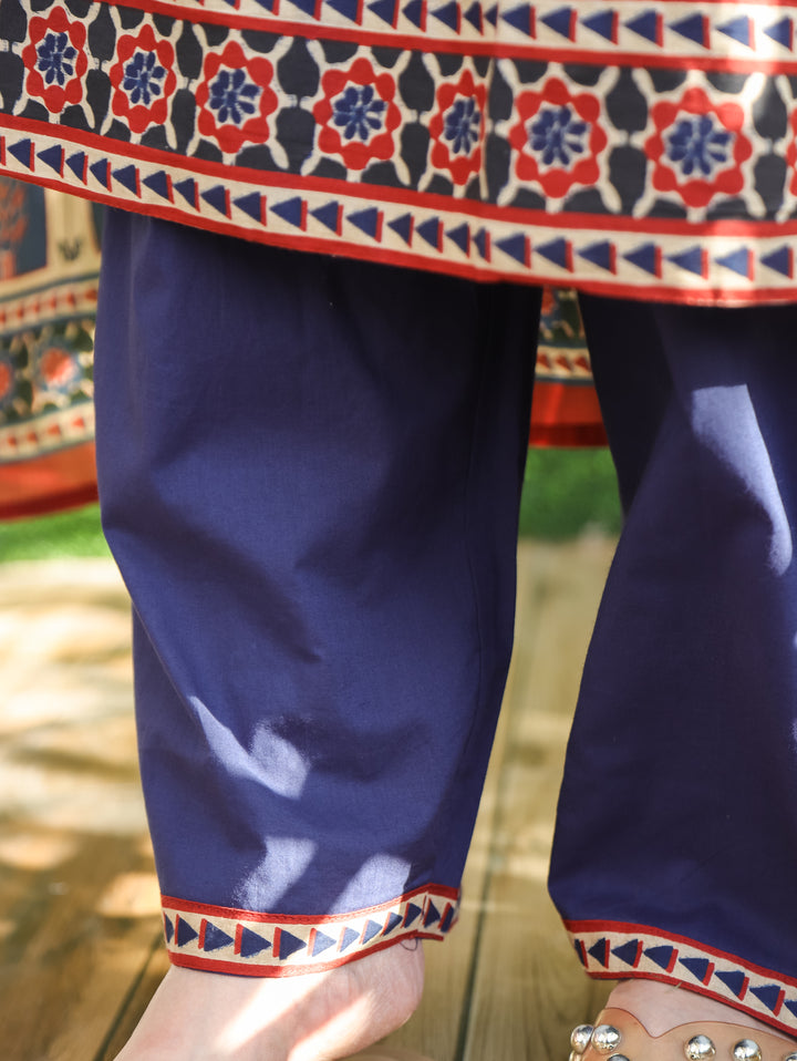 Nancy Navy Blue Mughal Cotton 3 Piece Set