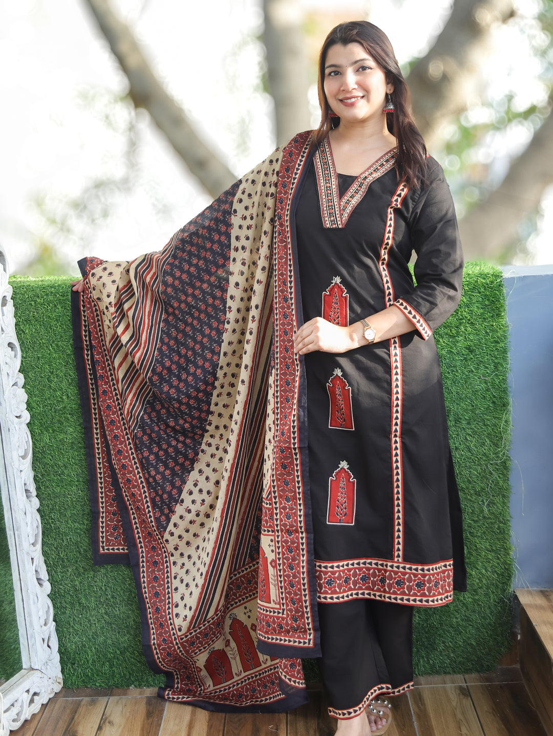 Nancy Black Mughal Cotton 3 Piece Set