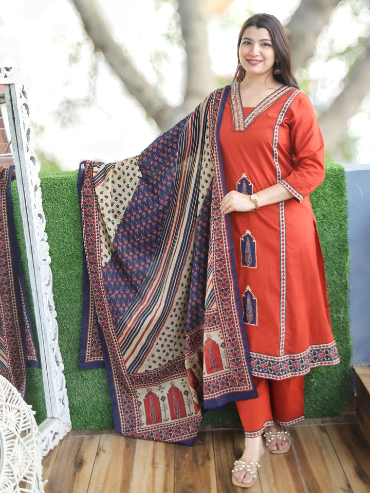 Nancy Cherry Red Mughal Cotton 3 Piece Set