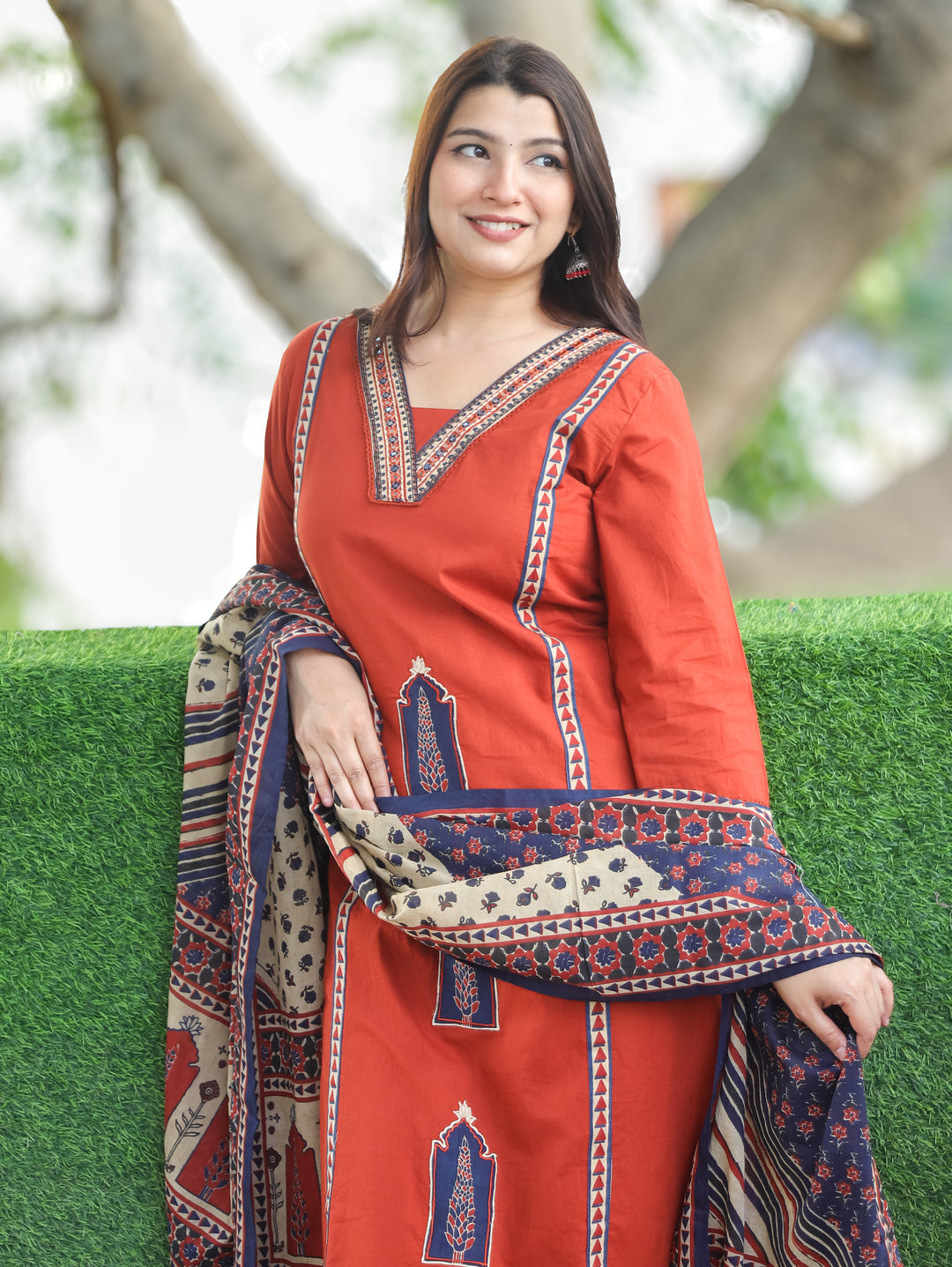 Nancy Cherry Red Mughal Cotton 3 Piece Set