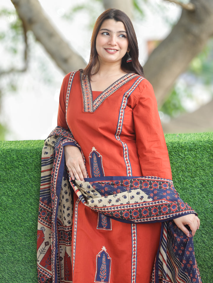 Nancy Cherry Red Mughal Cotton 3 Piece Set