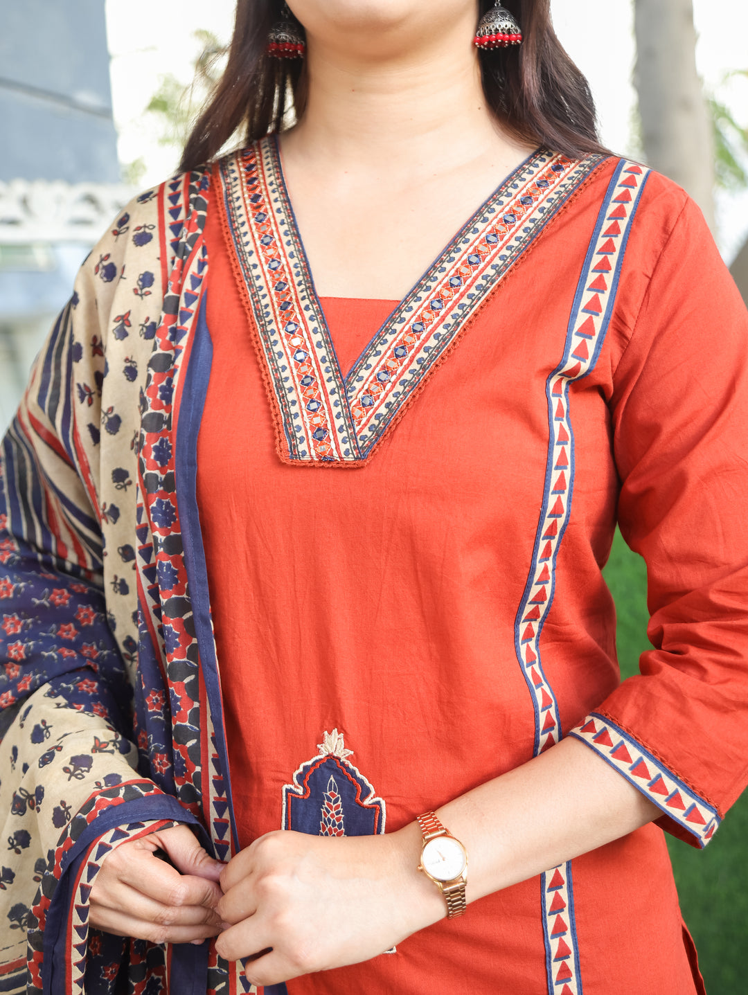 Nancy Cherry Red Mughal Cotton 3 Piece Set