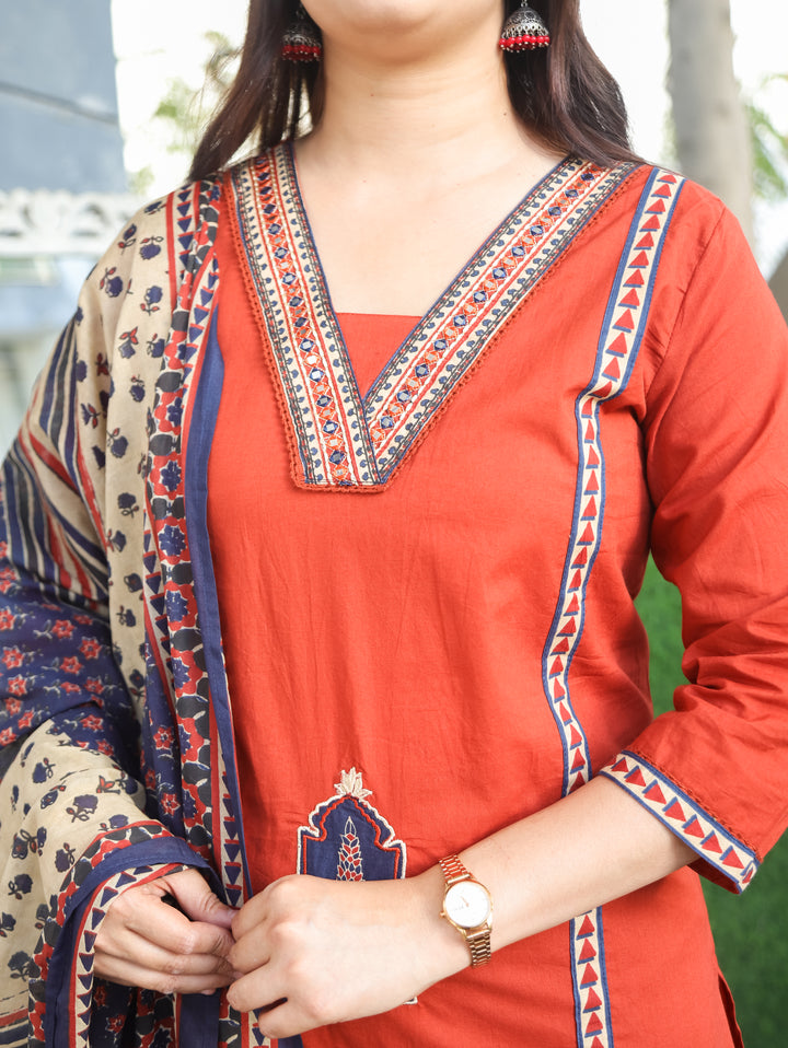Nancy Cherry Red Mughal Cotton 3 Piece Set