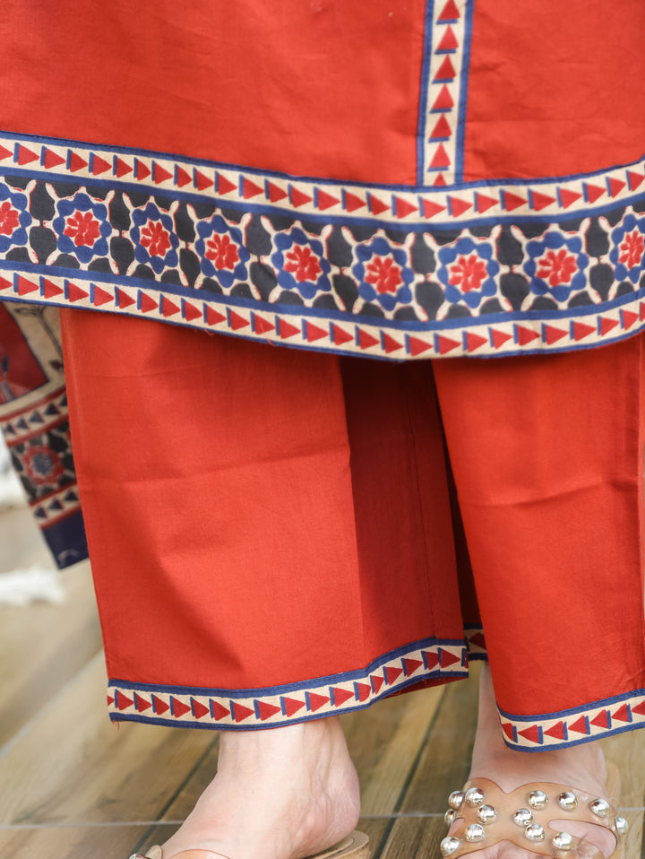 Nancy Cherry Red Mughal Cotton 3 Piece Set