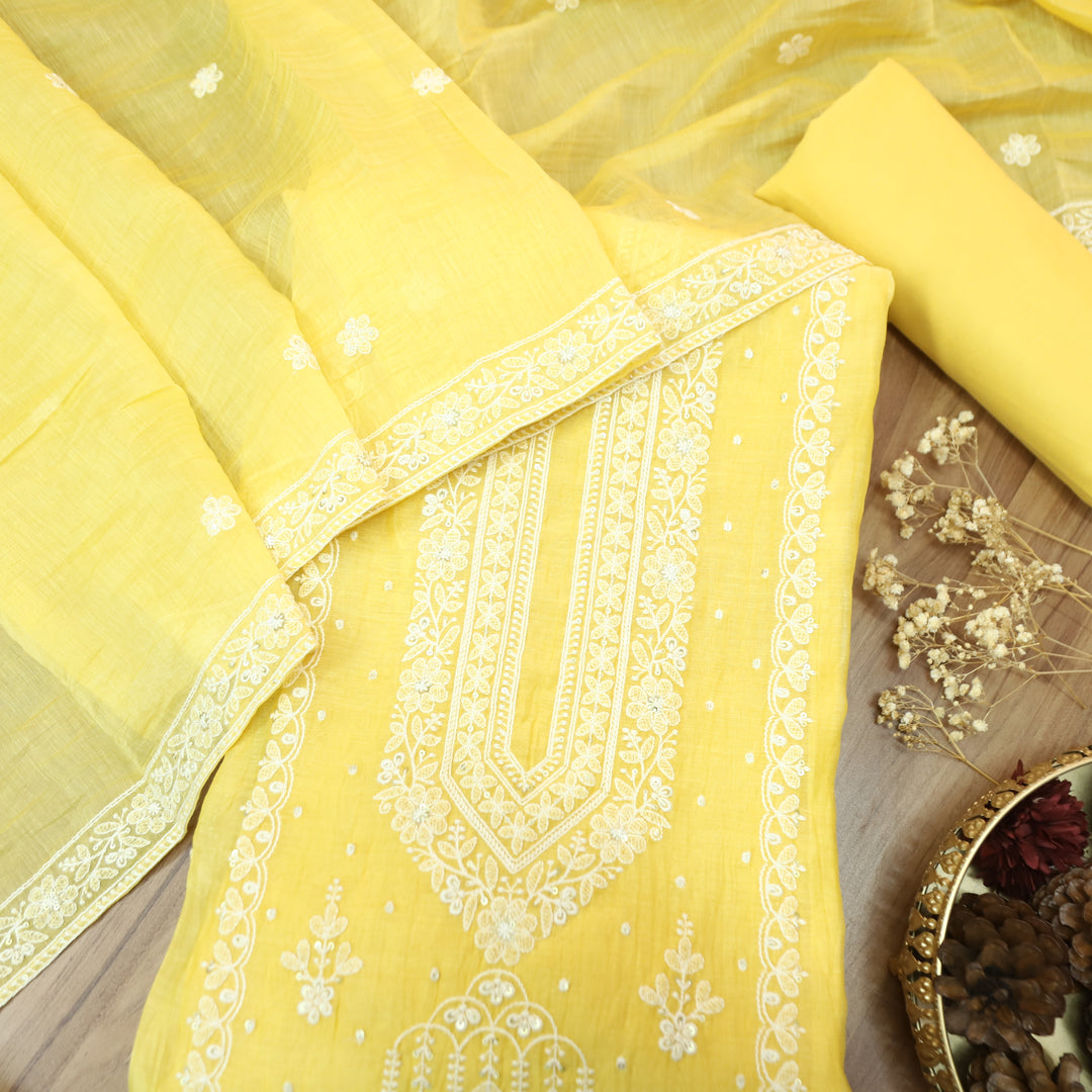 Kaveri Butter Yellow Thread Embroidered Chanderi Set