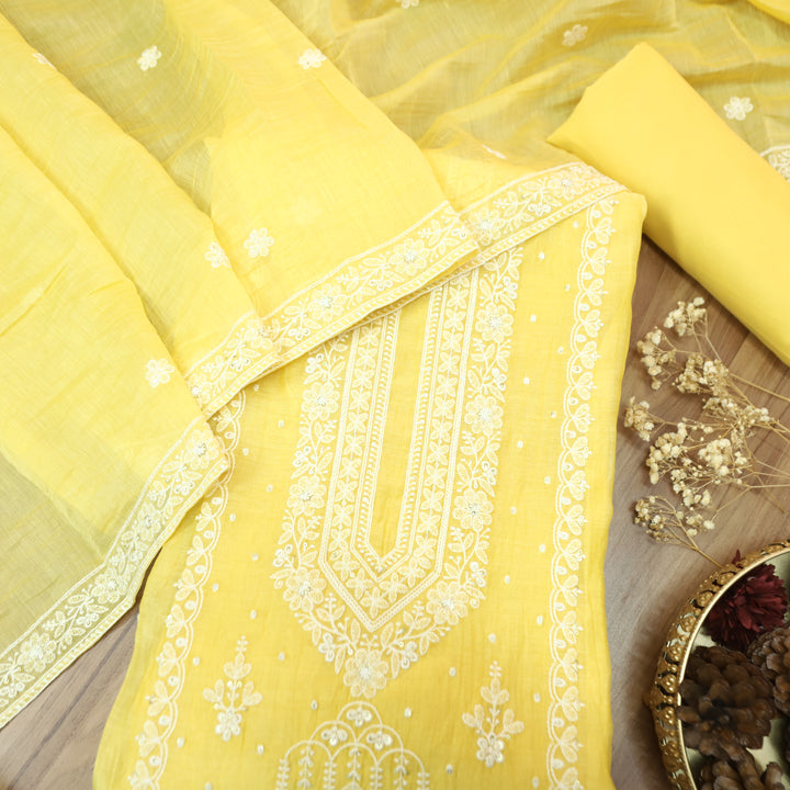Kaveri Butter Yellow Thread Embroidered Chanderi Set