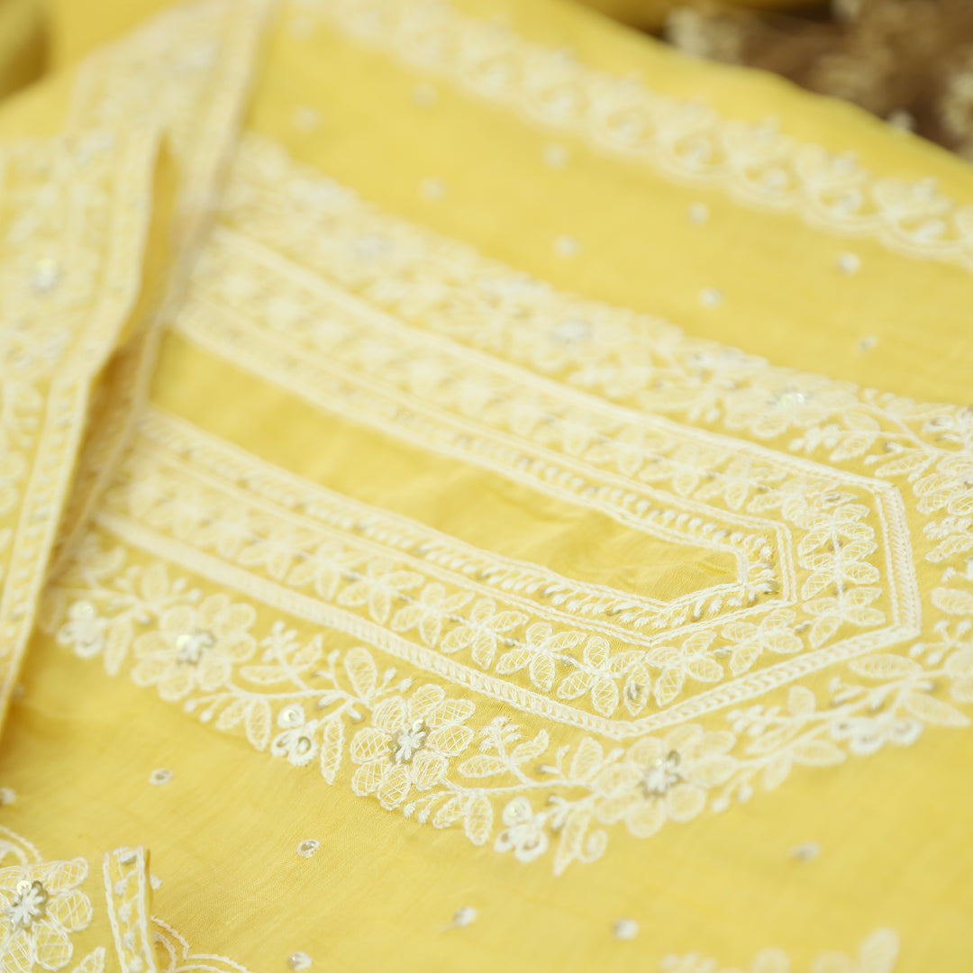 Kaveri Butter Yellow Thread Embroidered Chanderi Set