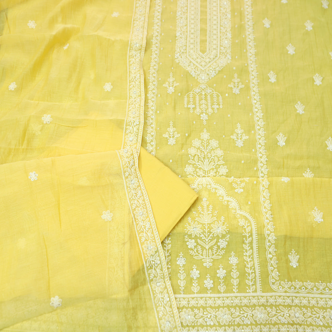 Kaveri Butter Yellow Thread Embroidered Chanderi Set