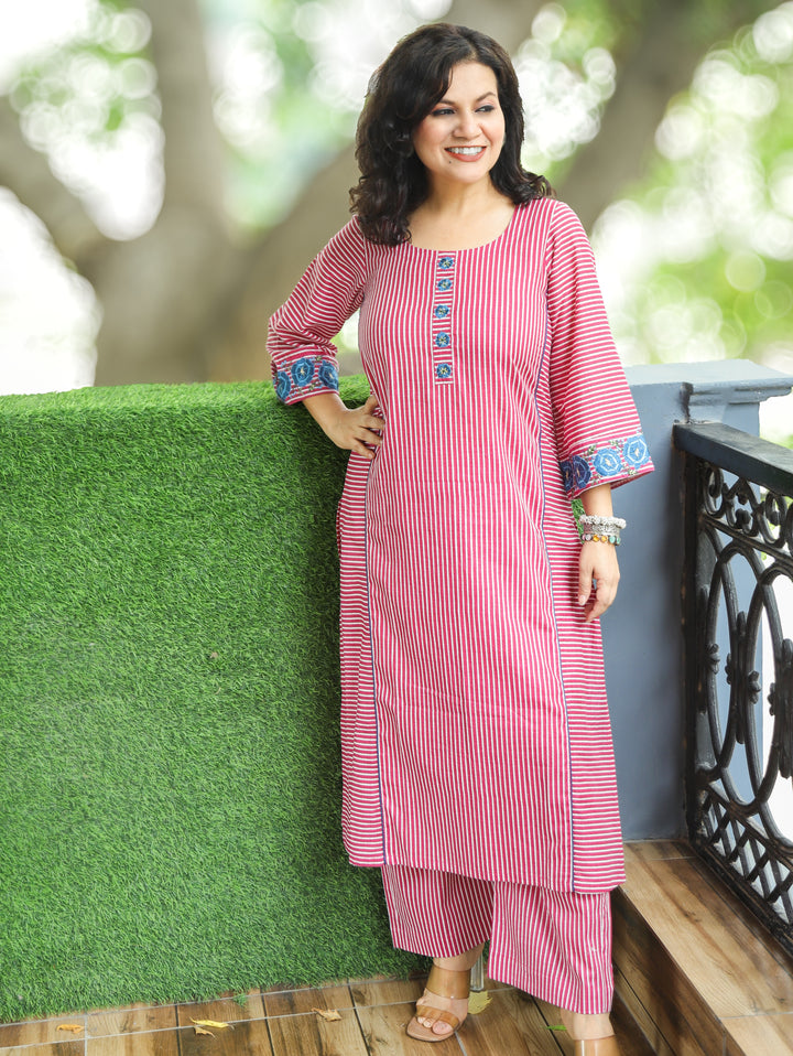 Anjani Bubblegum Pink Stripe Print Panel 2 Piece Set