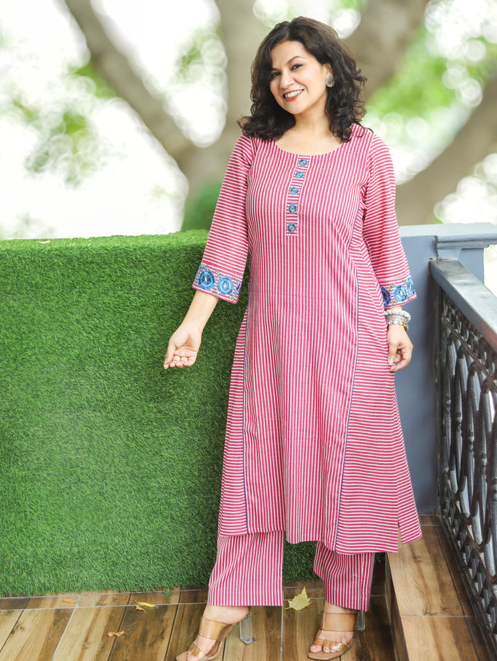 Anjani Bubblegum Pink Stripe Print Panel 2 Piece Set