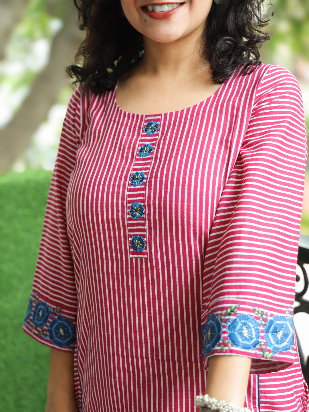 Anjani Bubblegum Pink Stripe Print Panel 2 Piece Set