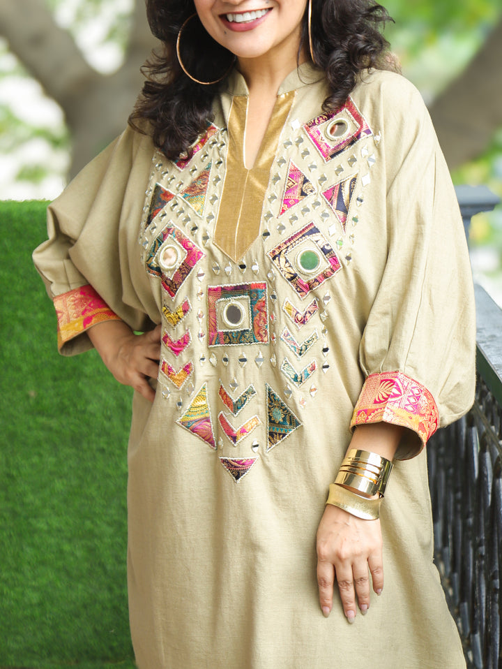 Camila Beige Embroidered Dolman Co-ord Set