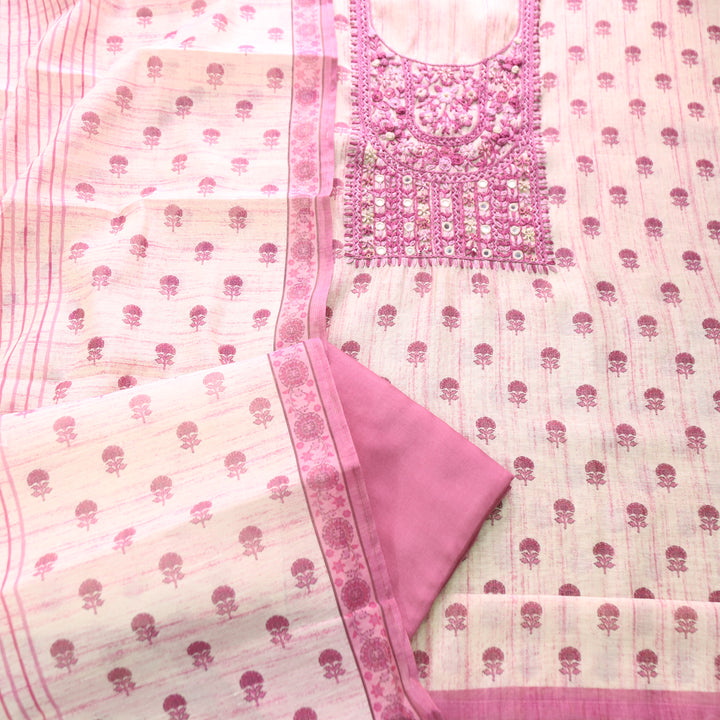 Radhi Magenta Pink Kolkata Emnroidered Shimmer Tissue Linen Set