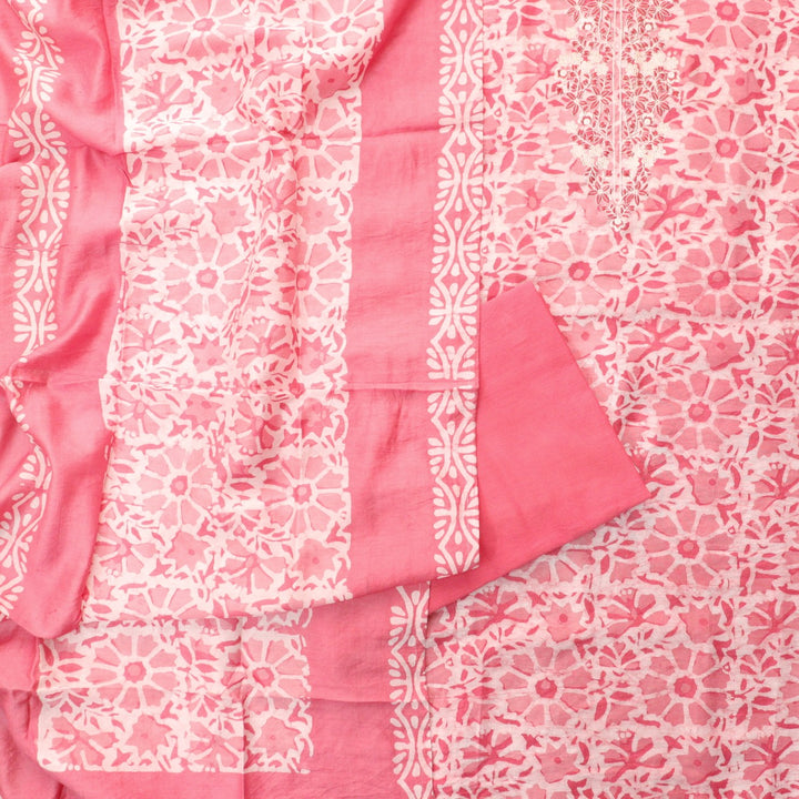 Sadhna Candy Pink Thread Embroidered Neck Batik Print Cotton Suit Set