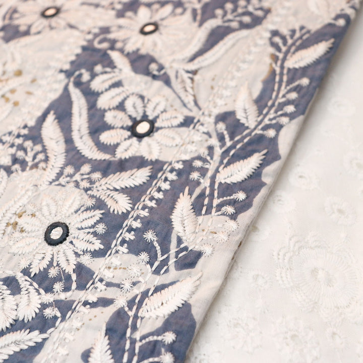 Kush Grayish Blue Floral Print Thread Embroidered Work Neck Cotton 2 Piece Set