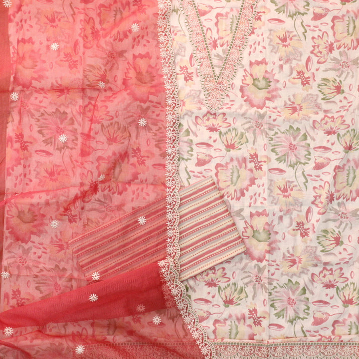 Raina Blush Pink V Neck Lace Work Floral Print Cotton Suit Set