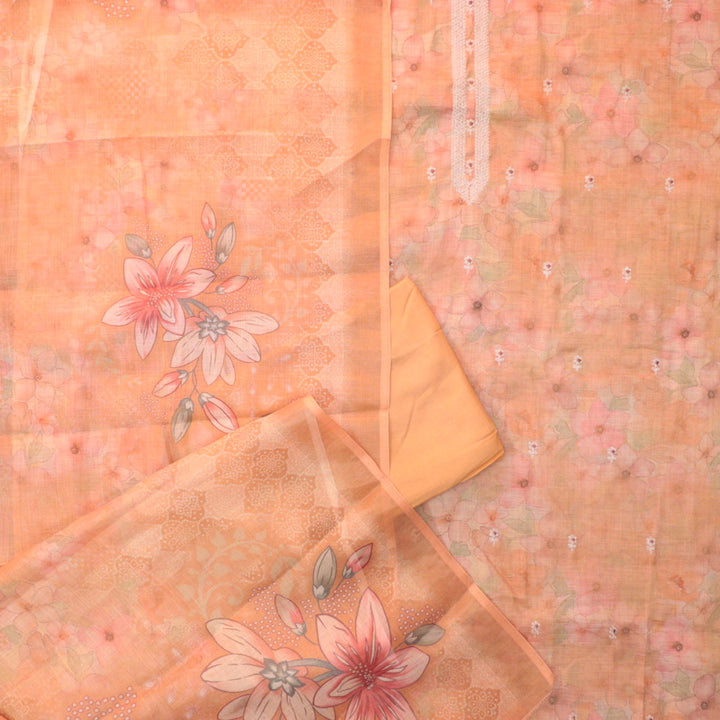 Beliya Yam Orange Zari Detailing in Floral Printed Shimmer Tissue Linen Suit Set