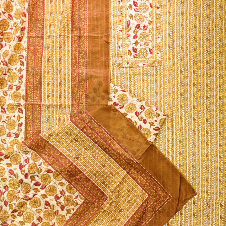 Ravaniya Sunlight Yellow French Knot Patch Neck Work Printed Cotton Suit Set