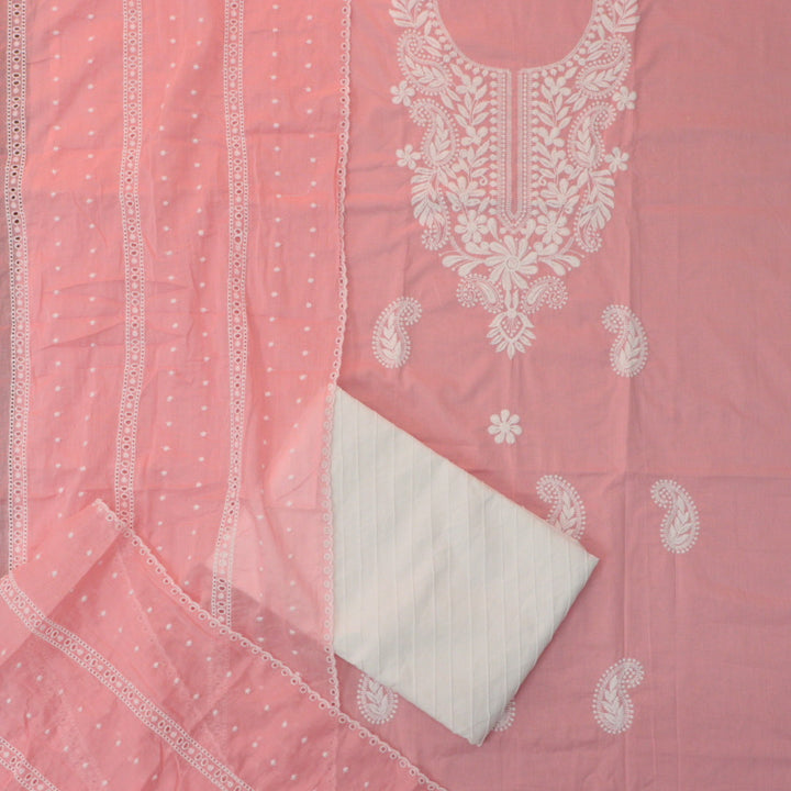 Suroor Pastel Pink Chikankari Inspired Neck Thread Work Cotton Suit Set