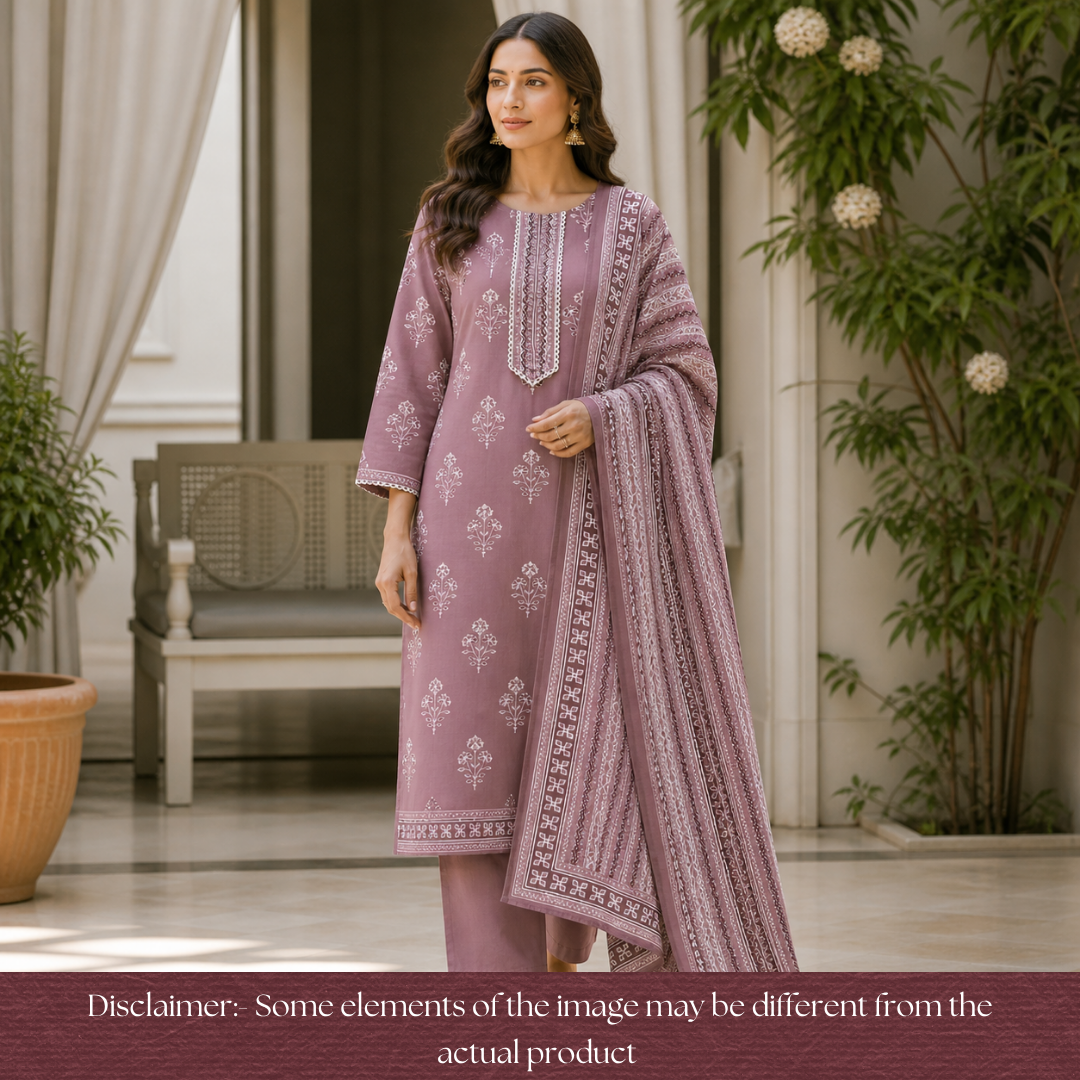 Soni Tan Beige Moti Work Patch Dabu Printed Cotton Set