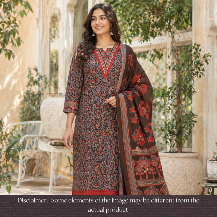 Sourya Faded Blue Lace Work in Ajrakh Print Cotton Set