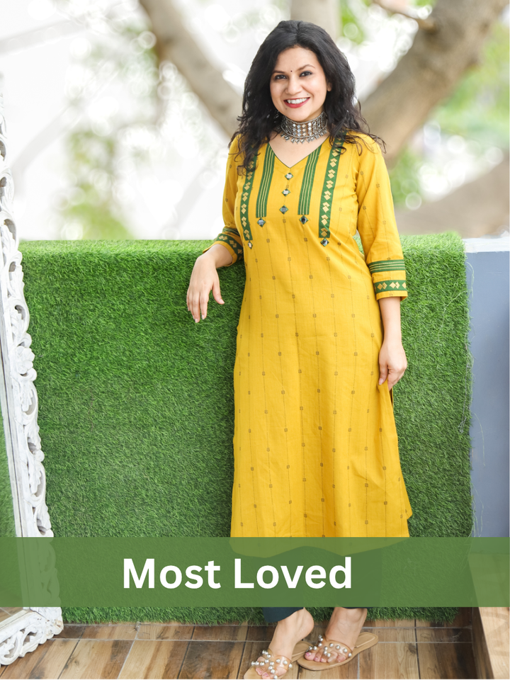 Kashvi Dijon Yellow Woven South Cotton Kurti