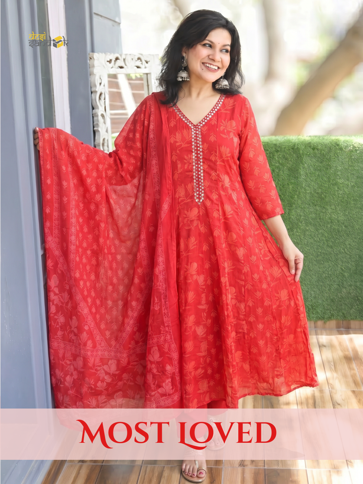 Bella Berry Red Patra Mul Cotton 3 Piece Set