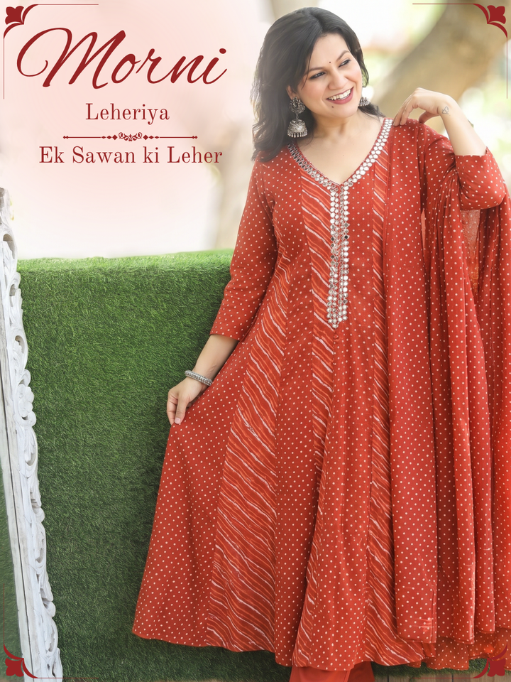 Morni Bronze Orange Leheriya Mul Cotton 3 Piece Set