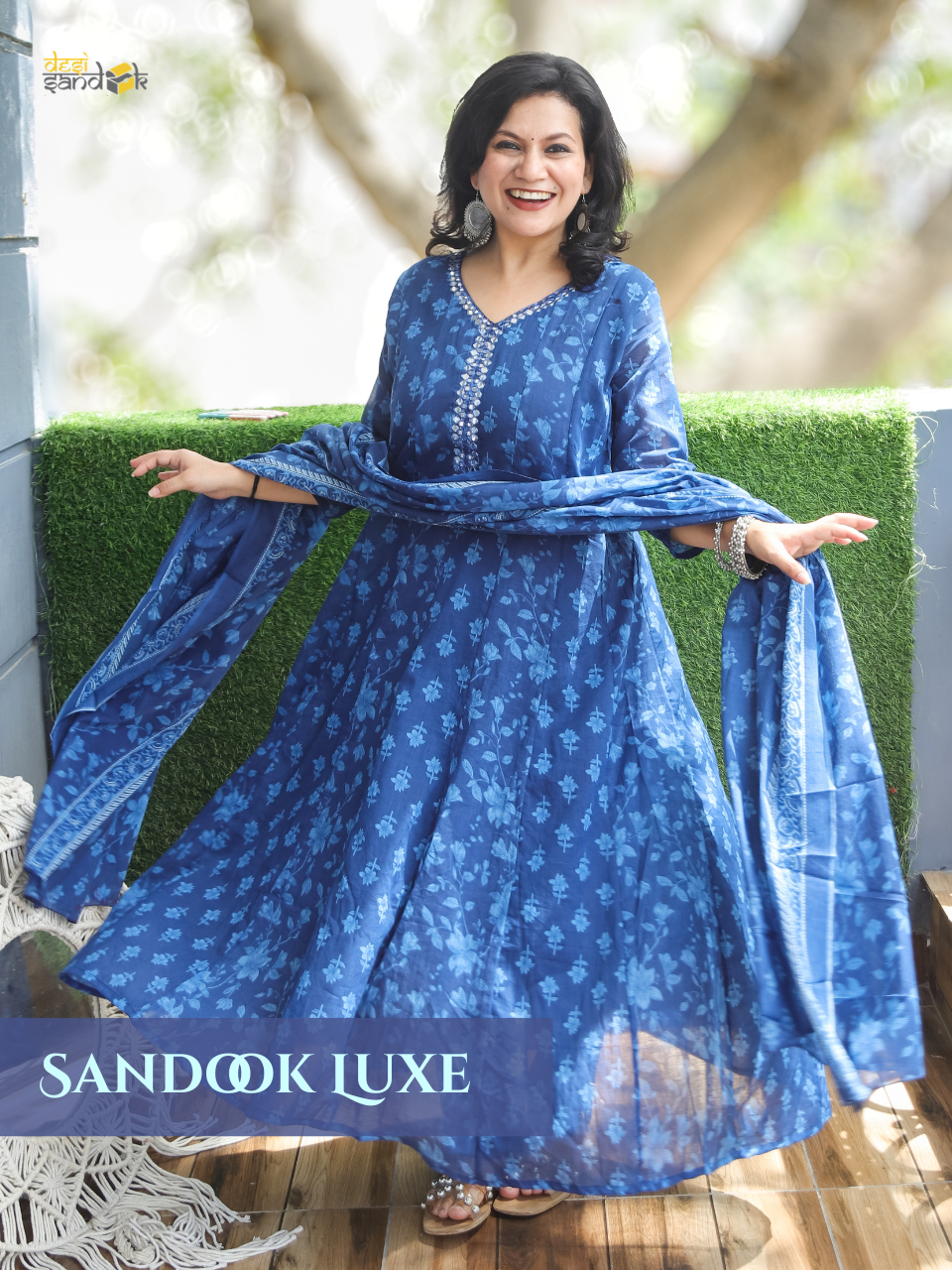Bella Navy Blue Patra Mul Cotton 3 Piece Set