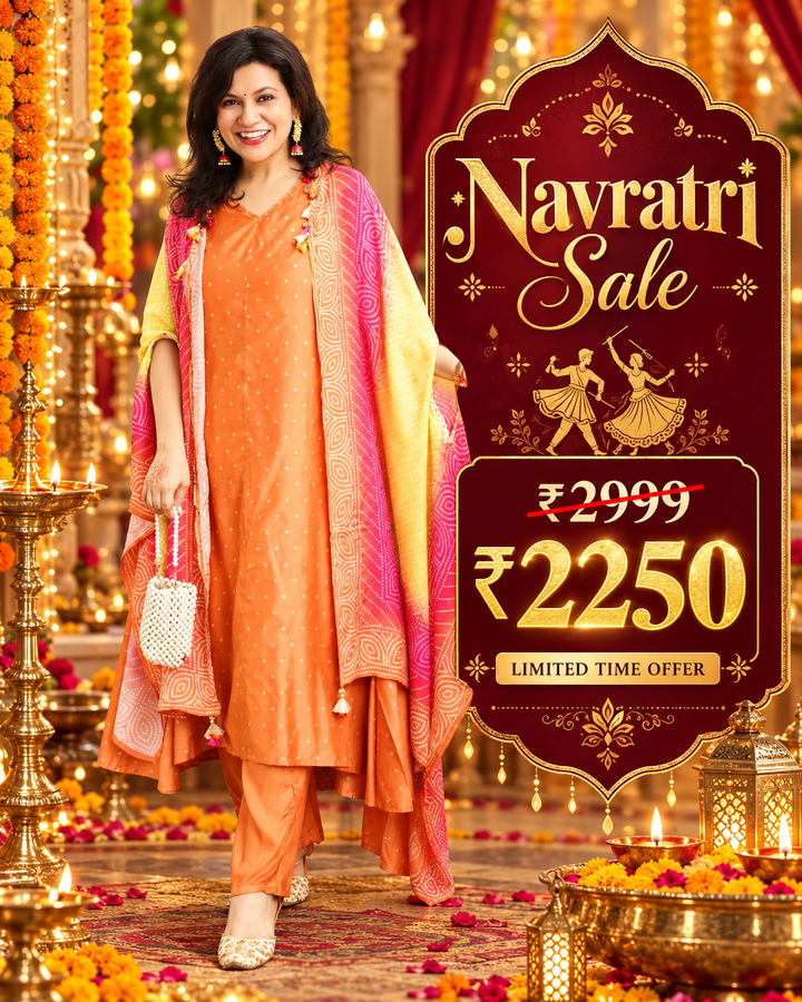 Piya Orange Zari Dobby Cotton Silk Set with Cape