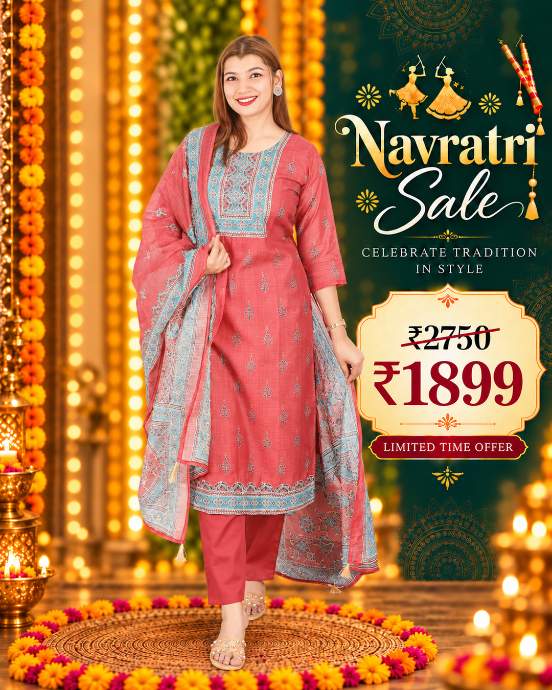 Jhanvi Mauve Red Digital Printed Neck with Kantha Detailing Chanderi 3 Piece Set