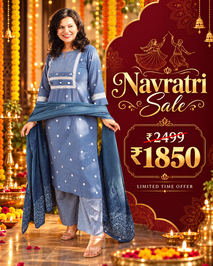 Pallavi Marble Blue South Cotton 3 Piece Set