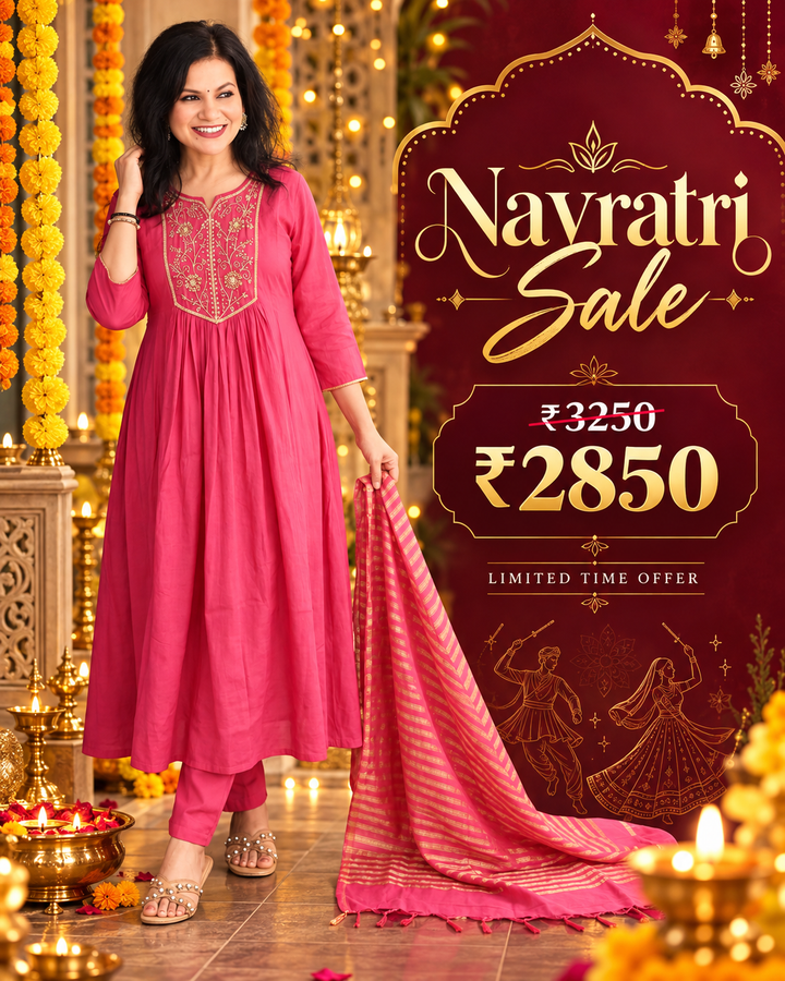 Yaashvi Dusty Blush Embellish Moti Kardana Mul Chanderi 3 Piece Set