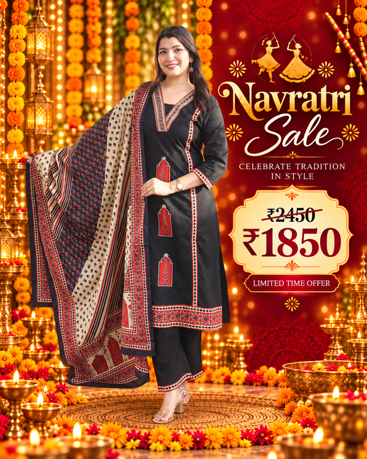 Nancy Black Mughal Cotton 3 Piece Set