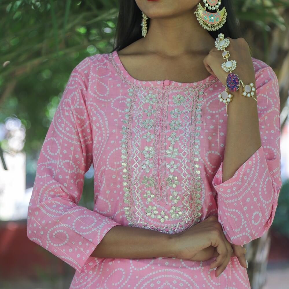 Baby Pink bandhani printed kurti